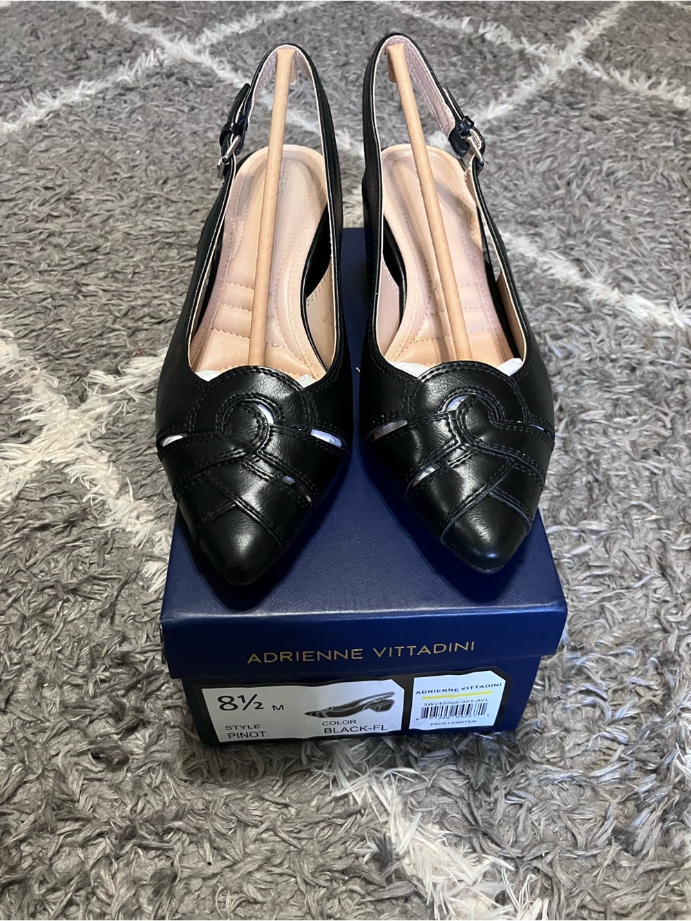 Adrienne Vittadini Black Pointed Toe Slingback Mules